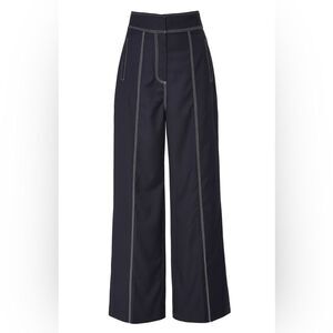 Acler wide leg trouser pants navy high-waisted with white stitching US 6